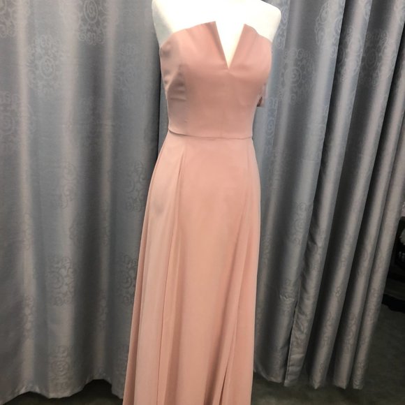 Toasted Sugar,  Dusty Rose Gold Blush Dress, Leg Slit Bridesmaid Formal Dessy - Picture 8 of 14